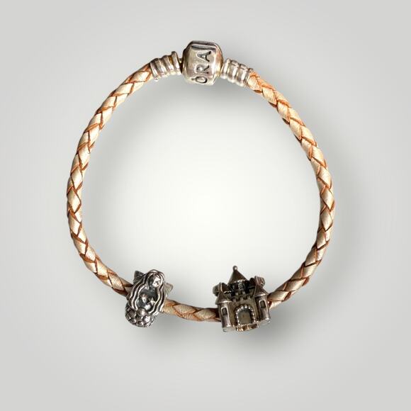 Pandora Leather Bracelet 6.5 with Charms 2 pcs - Picture 1 of 16